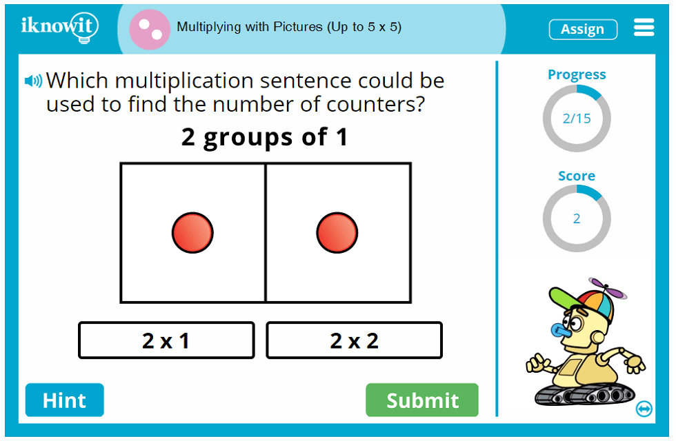 Second Grade Image Assisted Multiplication up to 5 times 5 Game