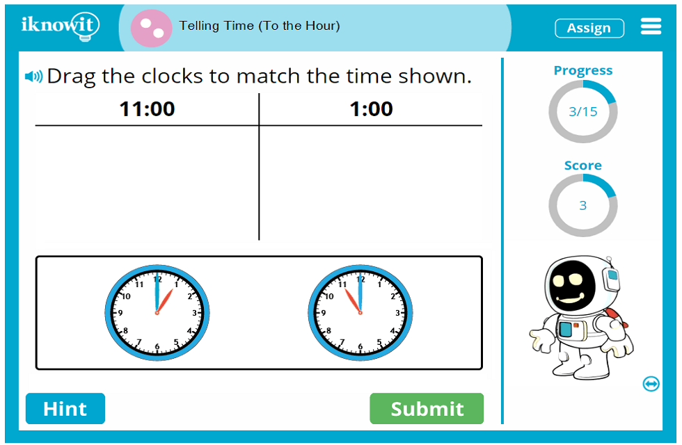 Second Grade Tell Time Read Clock Nearest Hour Game