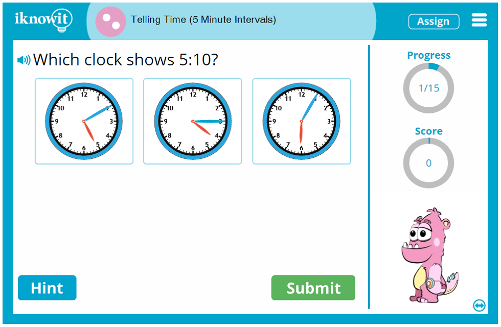 Second Grade Reading Analog Clocks to Five Minutes Game