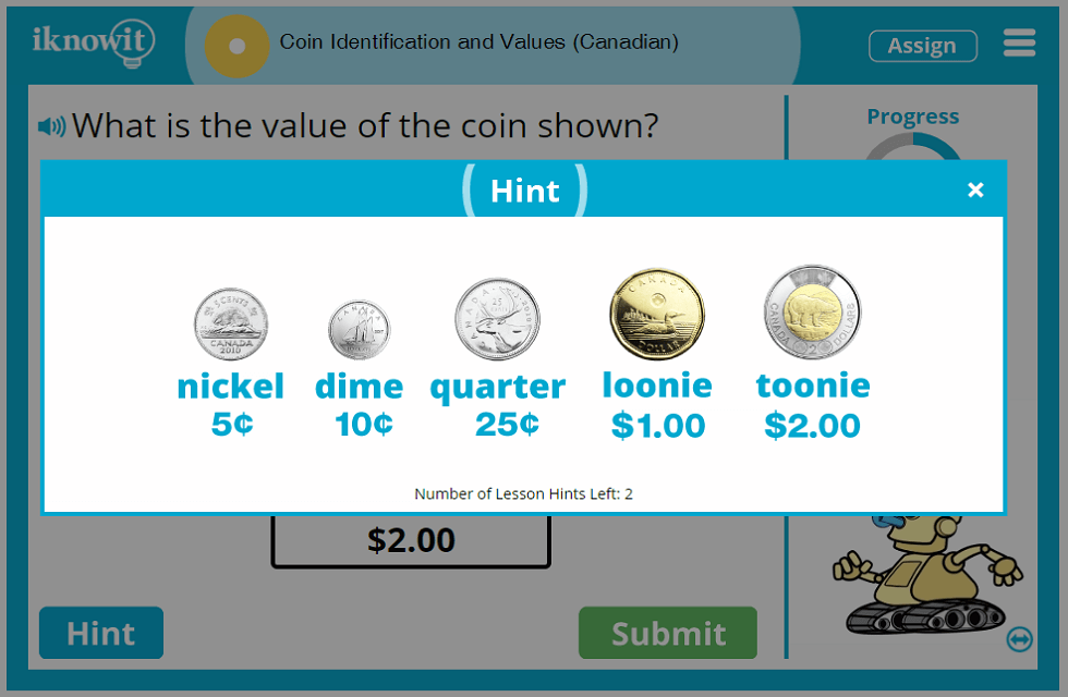 1st Grade Canadian Coin Identification and Values Lesson