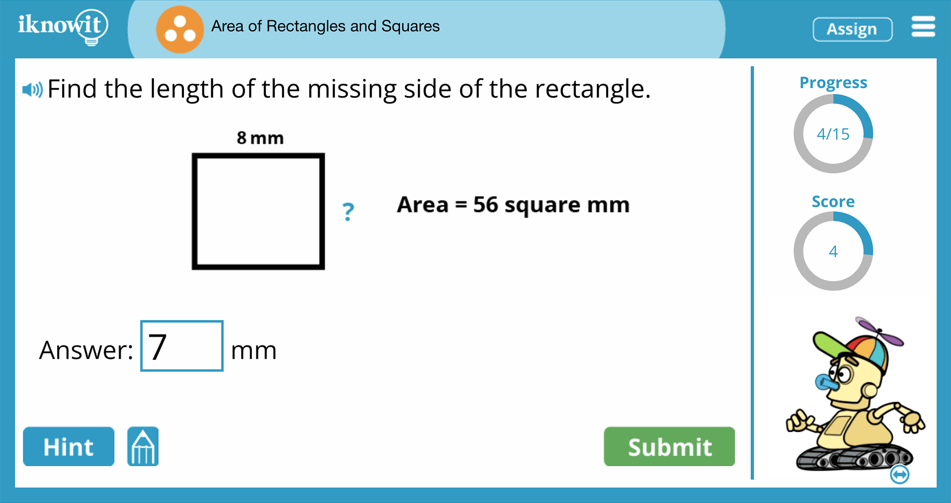 3rd Grade Calculating Area of Rectangles and Squares Online Learning Activity