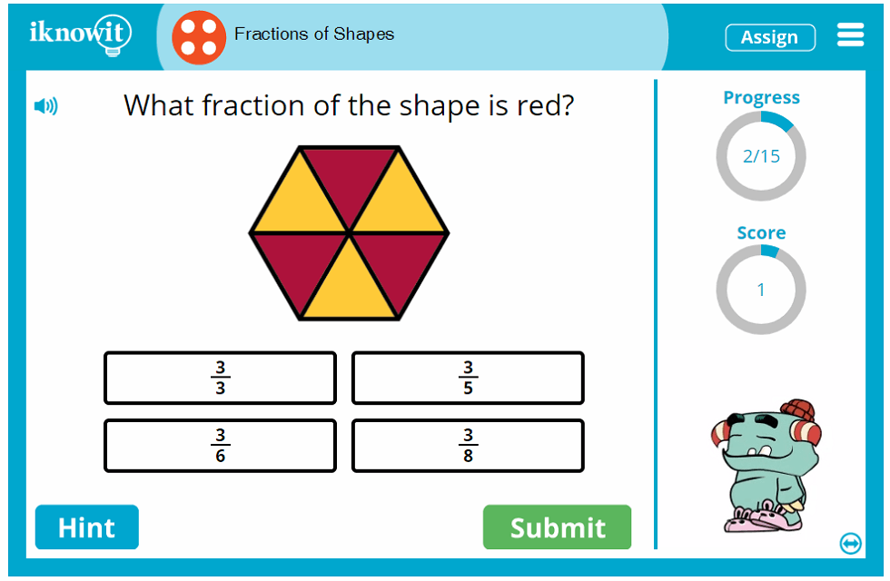 Fourth Grade Shape Parts as Fractions Game