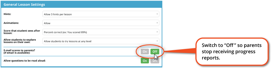 Turn off weekly progress reports