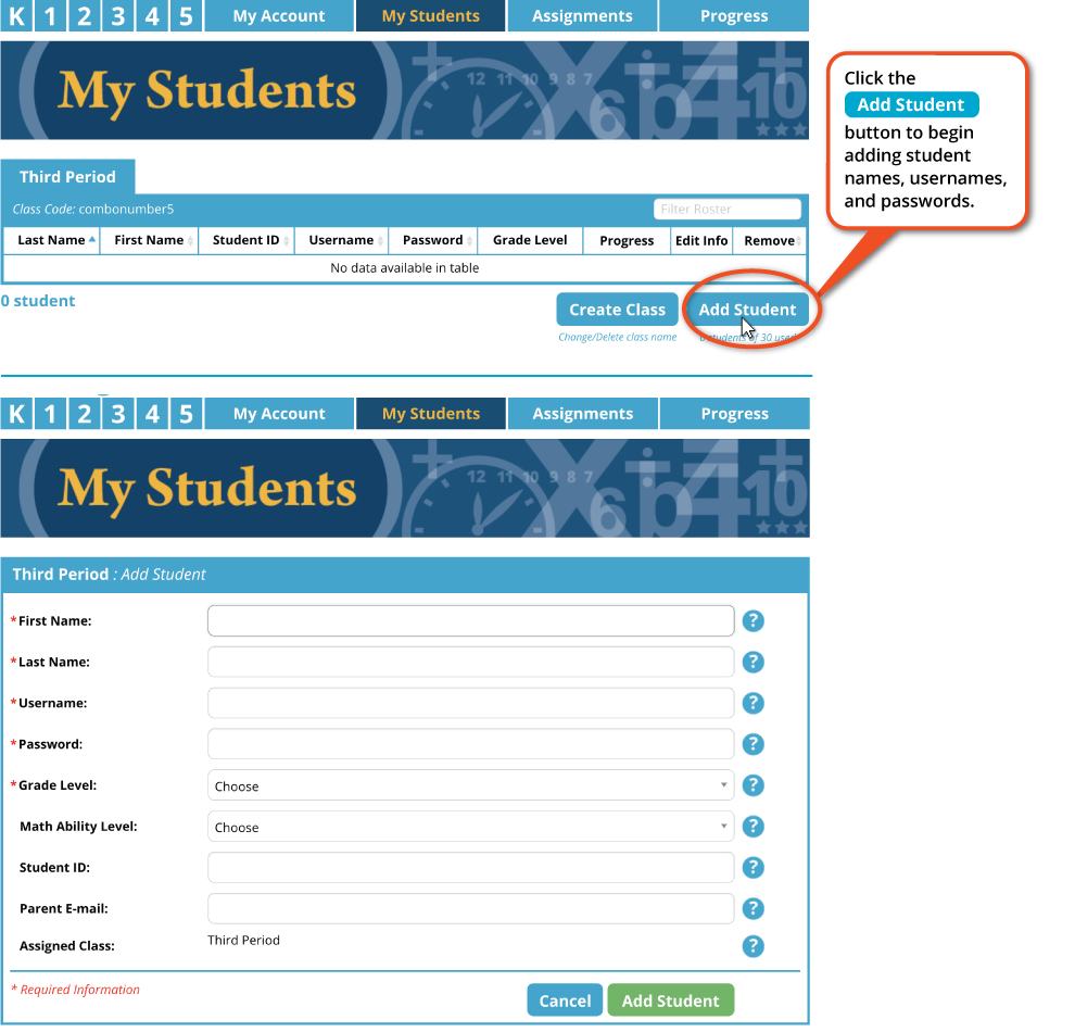step four: adding the student information