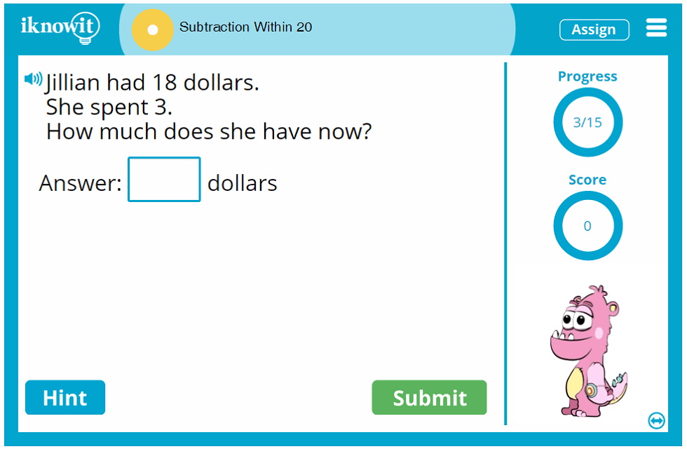 First Grade Subtracting Numbers up to Twenty Activity