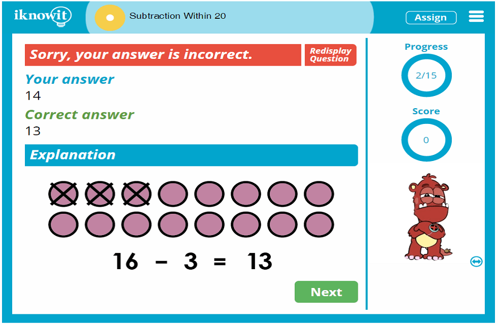 1st Grade Subtraction Within 20 Activity
