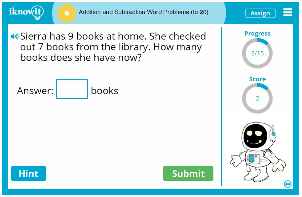 1st Grade Addition Subtraction Word Problems within 20 Game