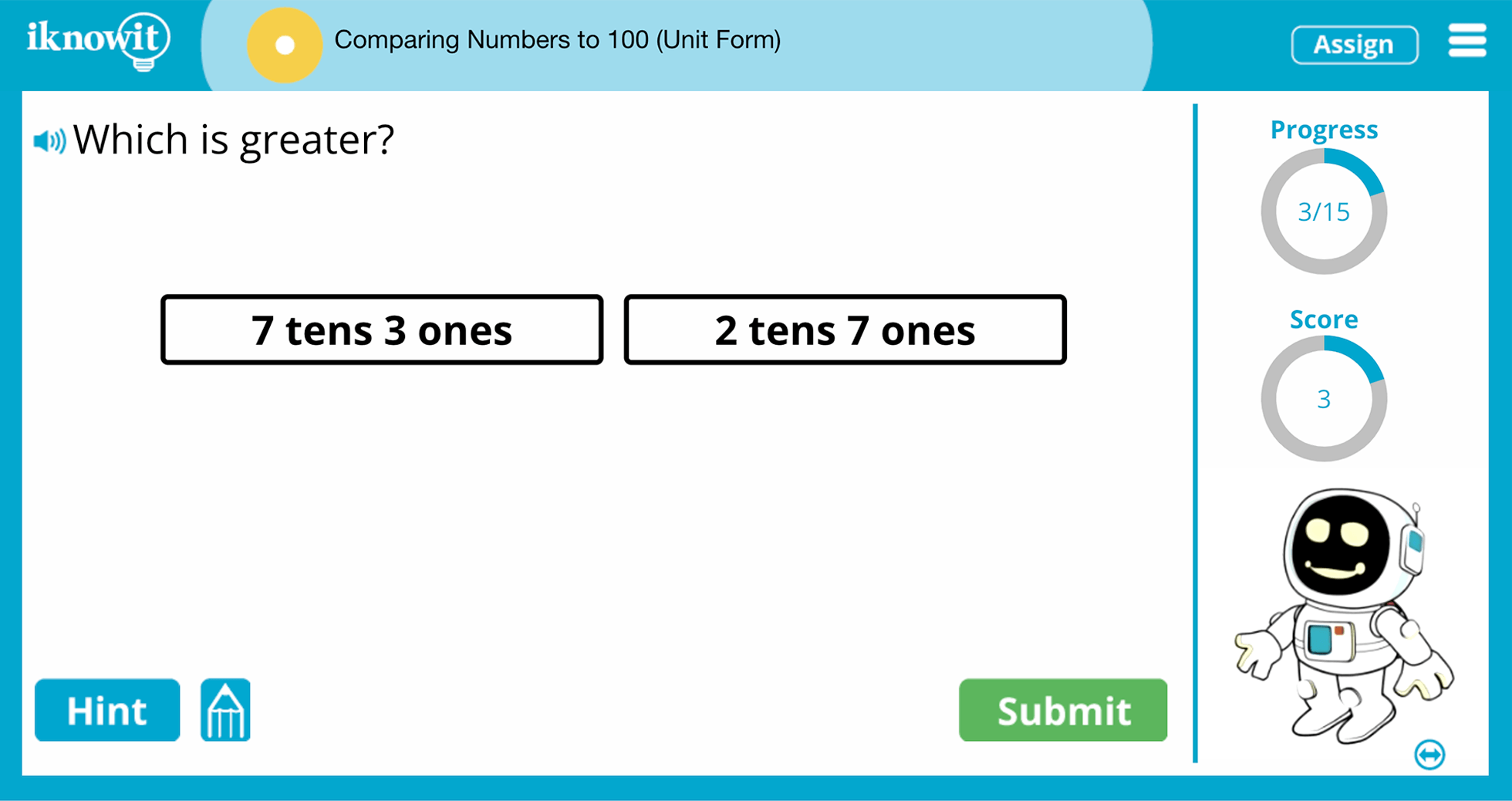 First Grade comparing Numbers To 100 Unit Form Practice Interactive Lesson
