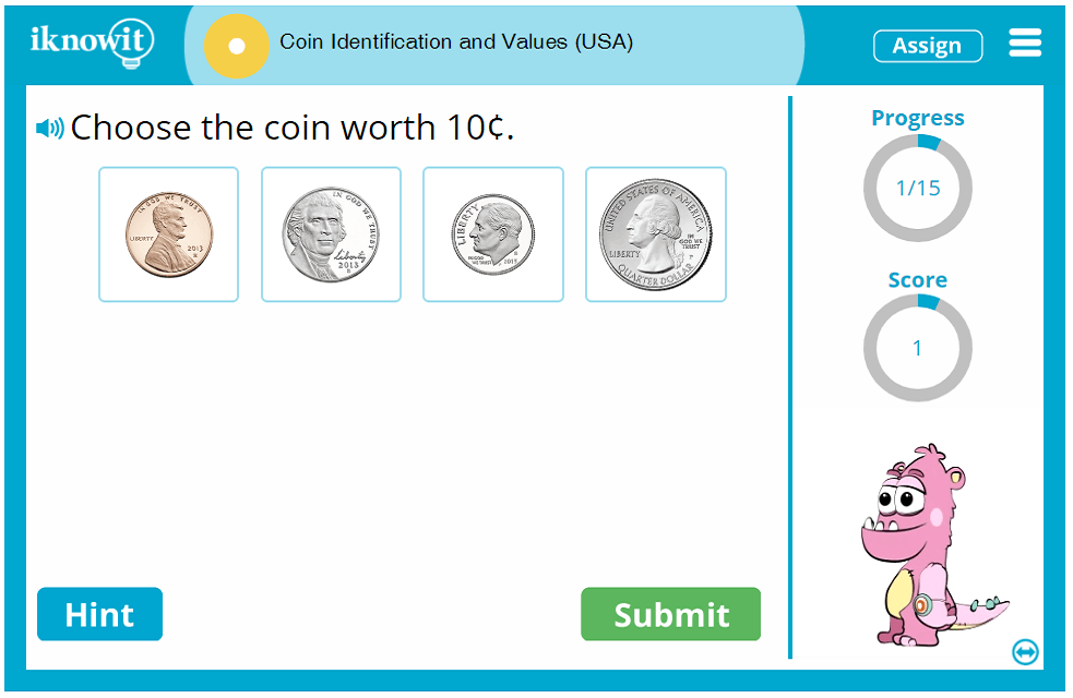 First Grade Identifying Coins Names and Worth Activity