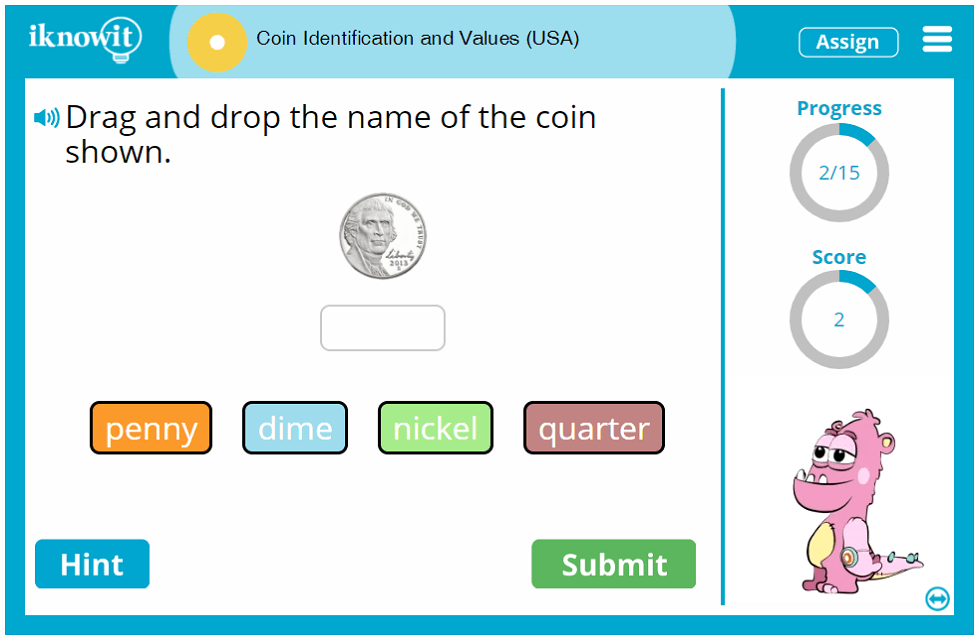 First Grade Identifying Coins Names and Worth Game