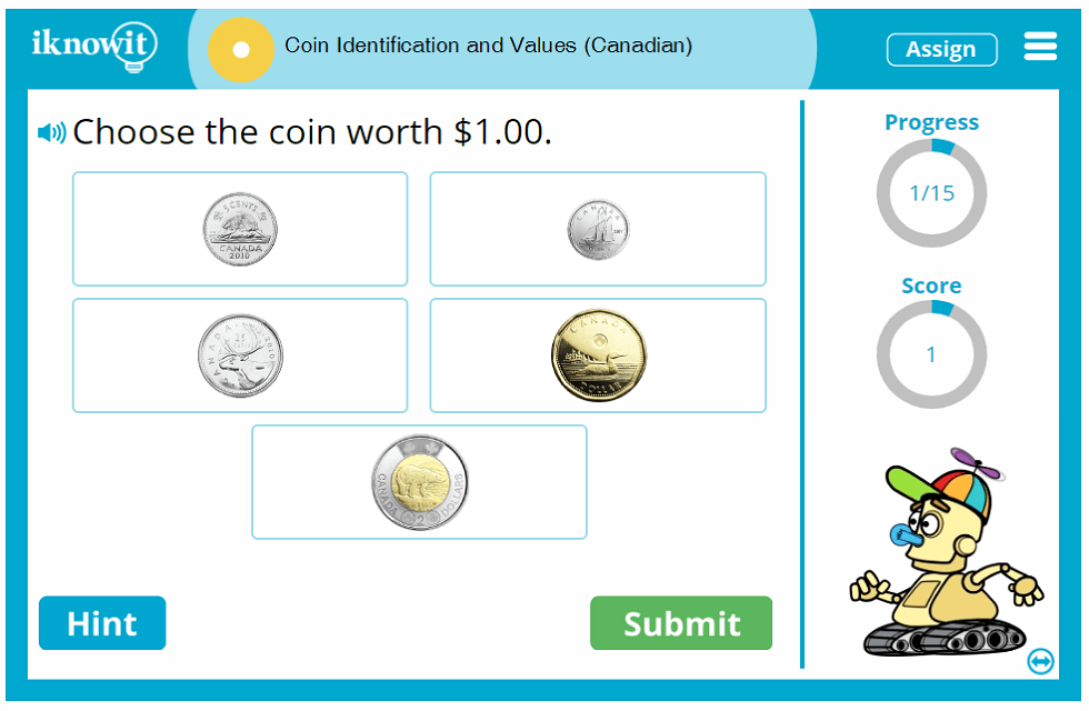 First Grade Recognize and Count Sum Canadian Coins Activity