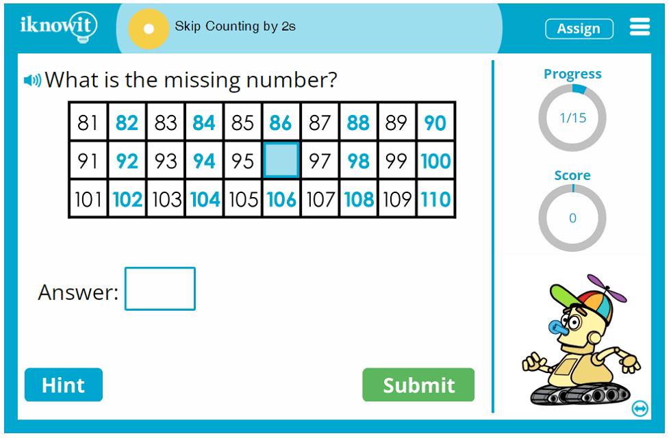 First Grade lLearn to Skip Count by 2s Game