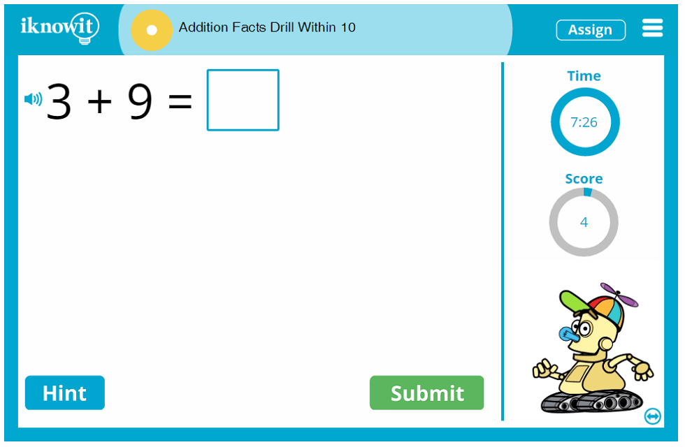 First Grade Adding Speed Test Addends to Ten Activity