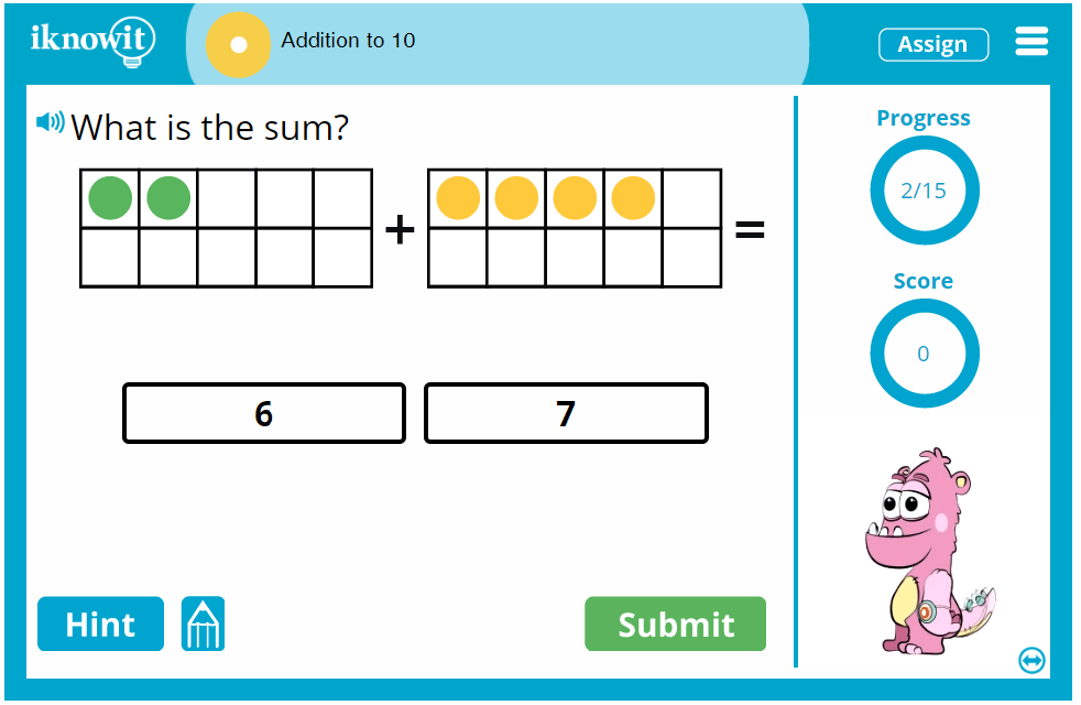 First Grade Adding up to Ten Game