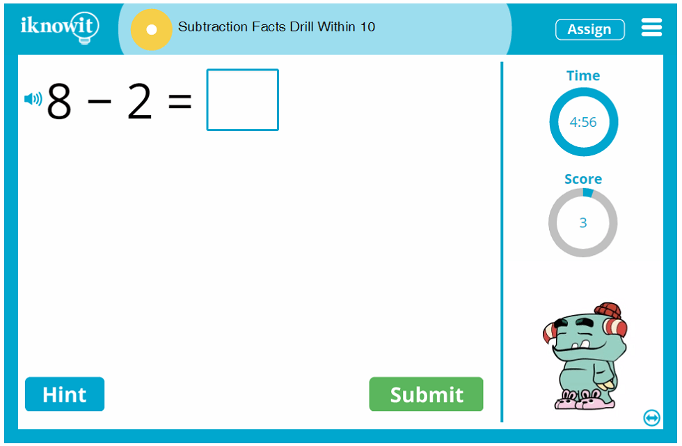 First Grade Subtracting Speed Practice to Ten Activity