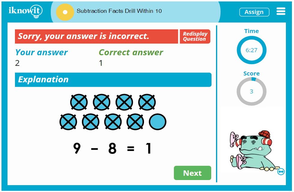 1st Grade Subtraction Fact Drill up to 10 Activity