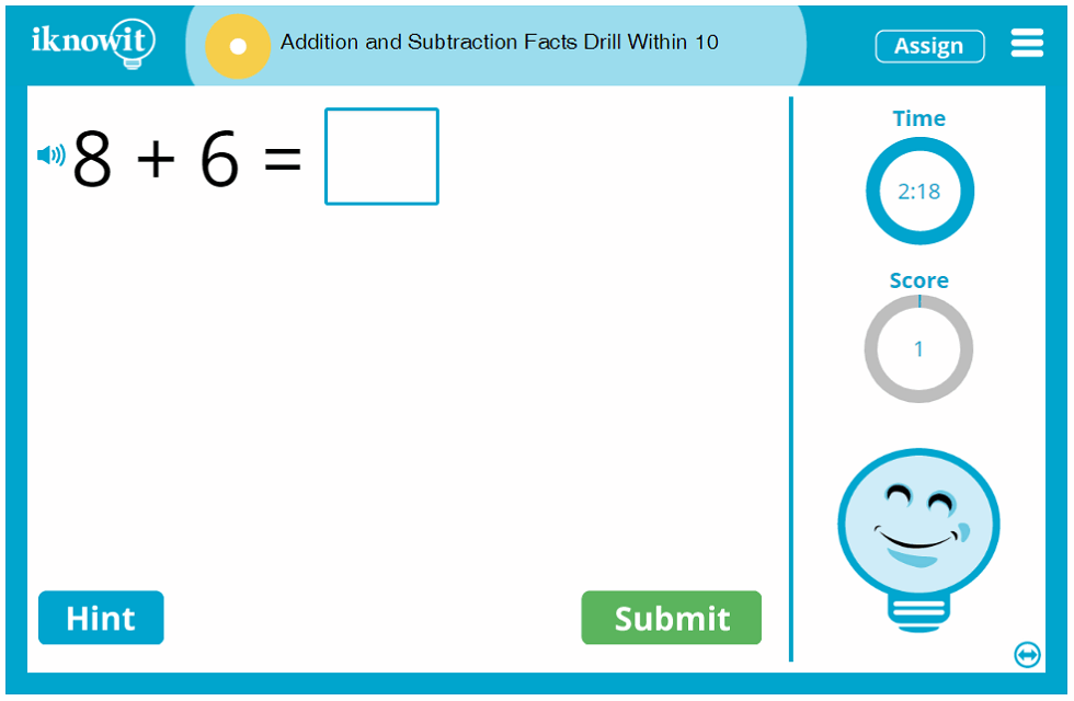 First Grade Adding and Subtracting Basic Facts Drill Within 10 Activity