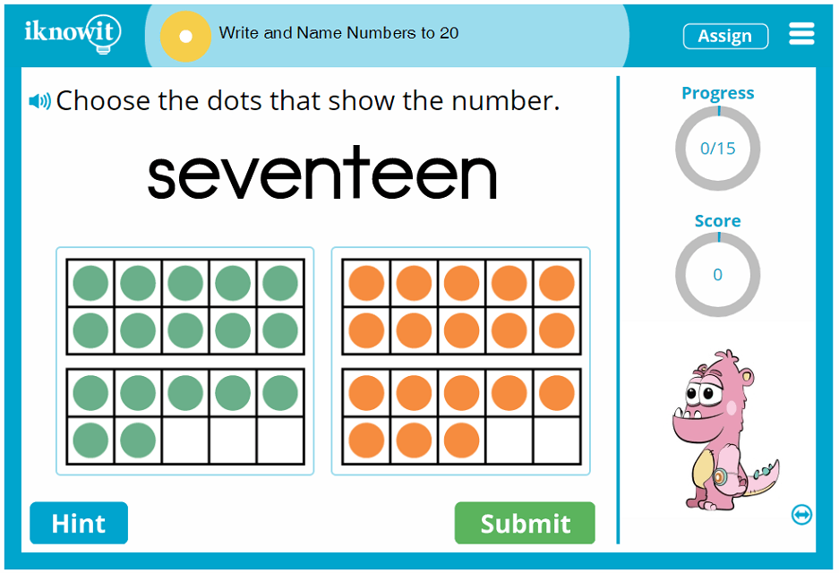 1st Grade Write and Name Numbers to 20 Game