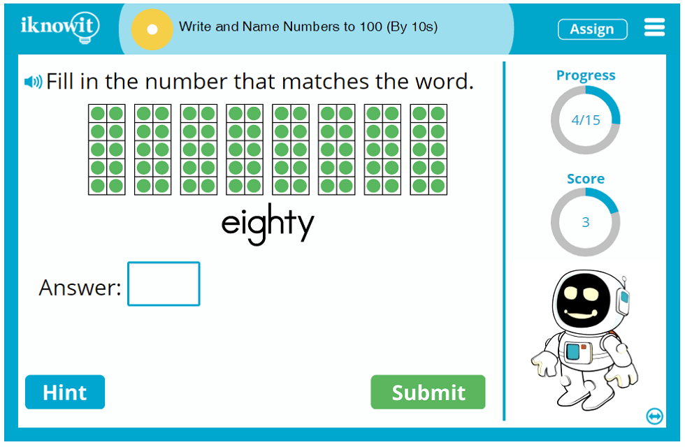 First Grade Write Name Identify Numbers to 100 Counting by Tens Game