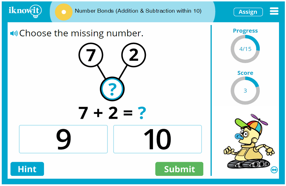 First Grade Add Subtract Within Ten Using Number Bonds Activity