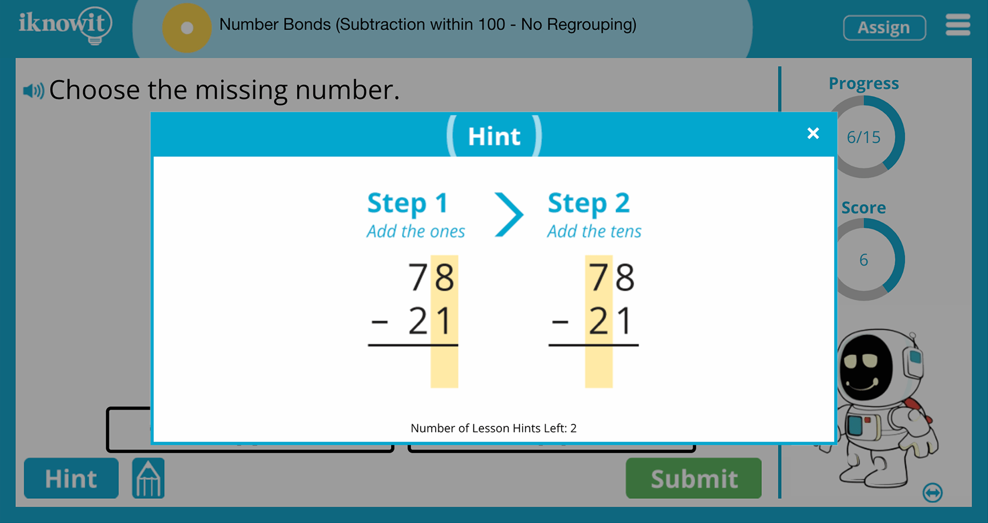 First Grade number Bonds Subtraction Within 100 No Regrouping Practice Interactive Activity
