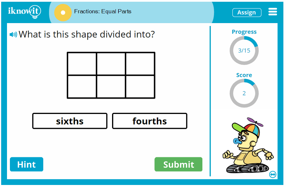 1st Grade Fractions Identifying Equal Parts Game