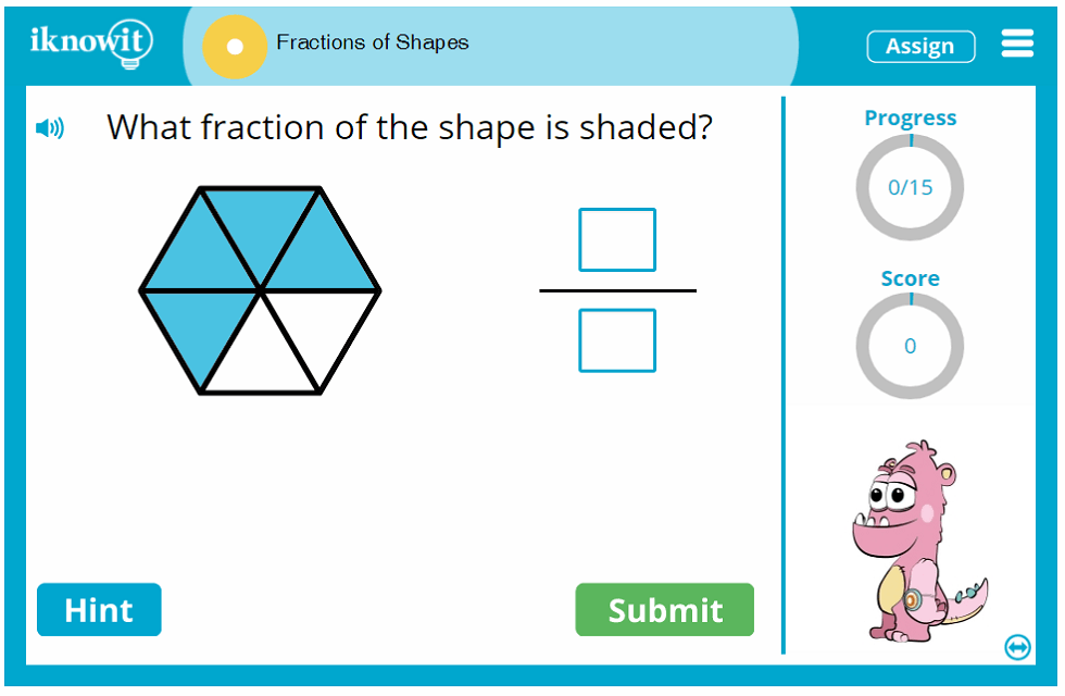 1st Grade Fractions of Shapes Game