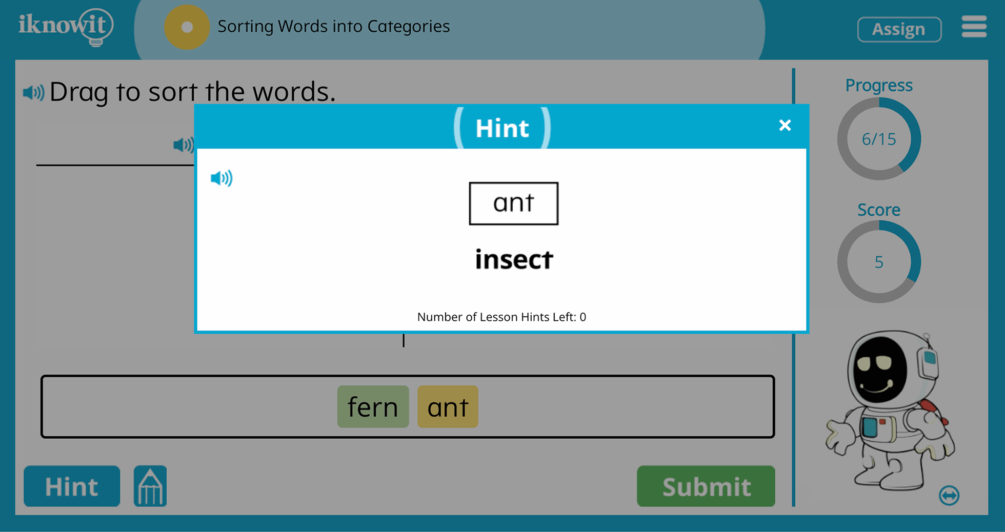 First Grade sorting words into categories practice interactive Game