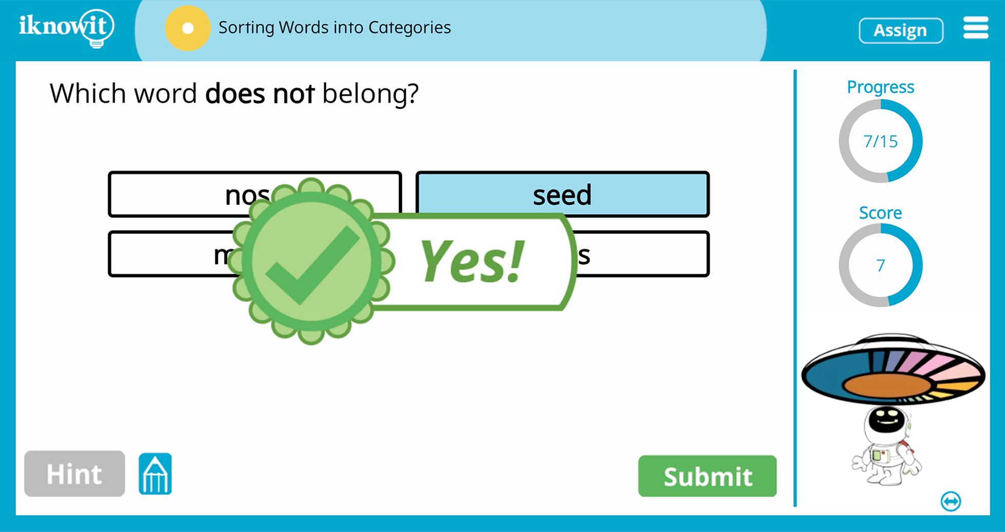1st Grade Teaching to sort words into categories online learning Activity