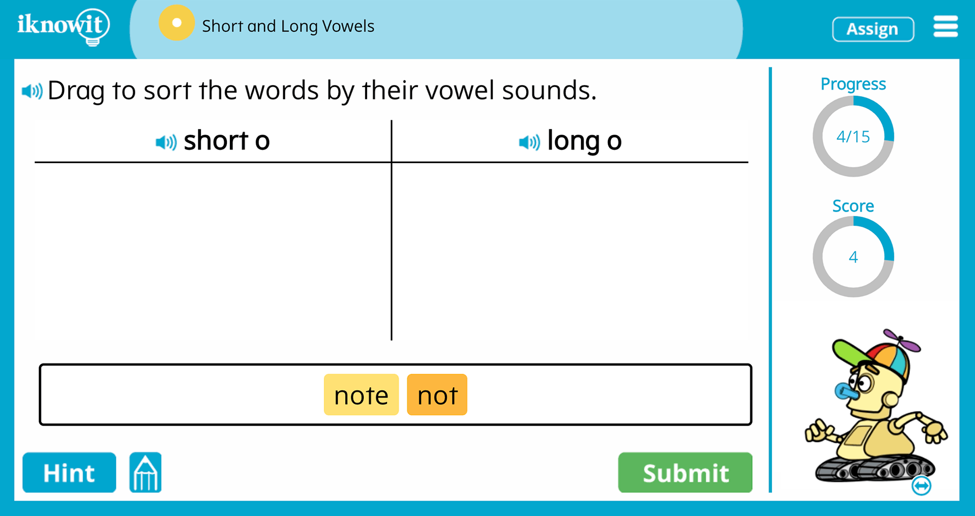1st Grade Short Long Vowels Single Syllable Words Online Learning Activity