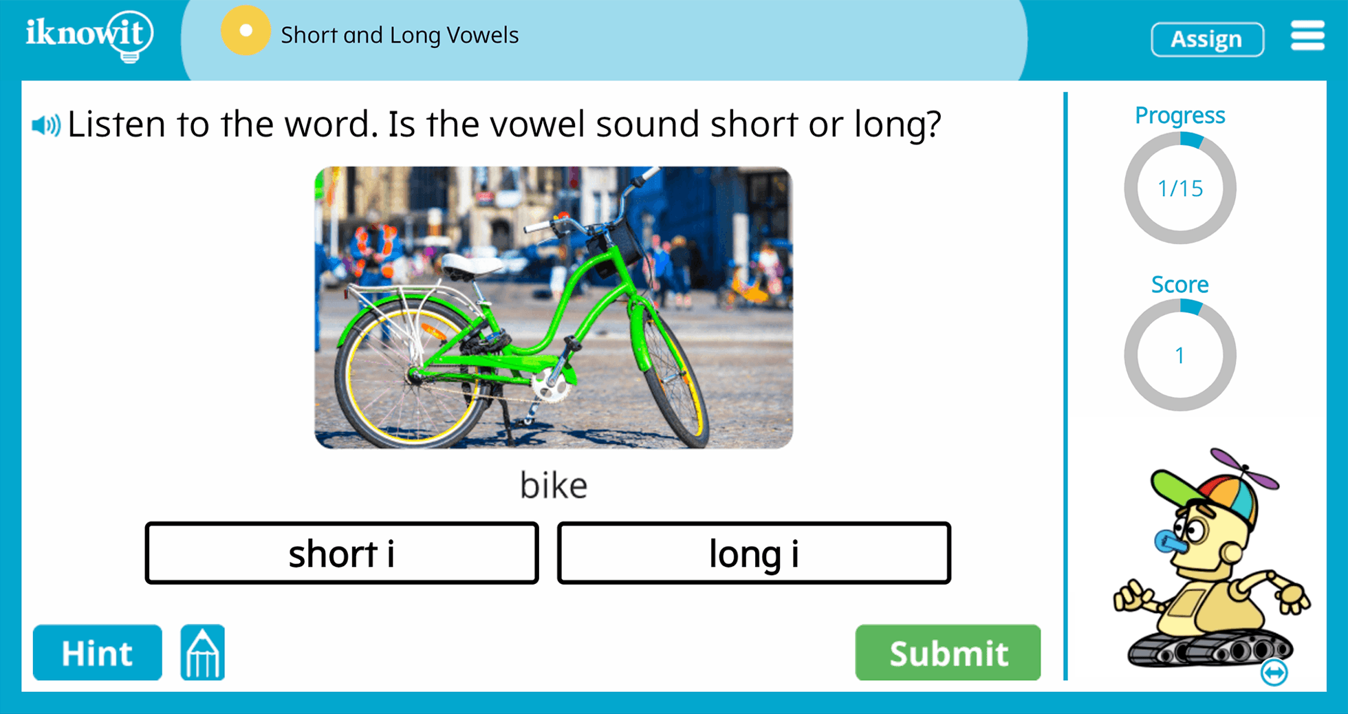 First Grade short Long Vowels Single Syllable Words Practice Interactive Lesson