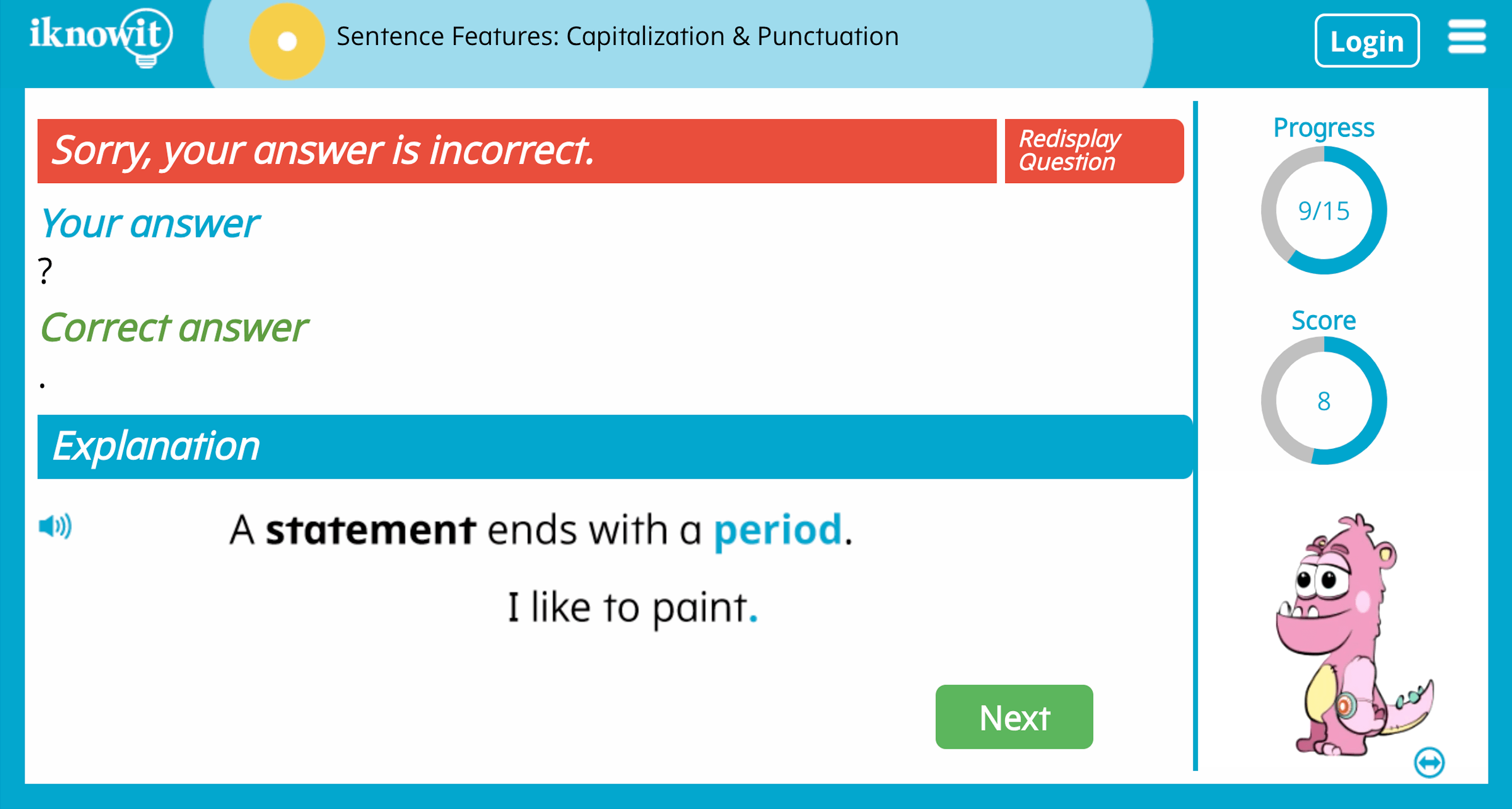 1st Grade Sentence Features Capitalization Punctuation Online Learning Game