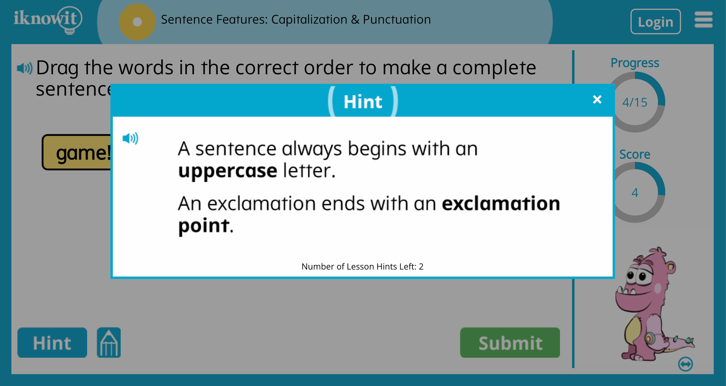 First Grade sentence Features Capitalization Punctuation Practice Interactive Activity