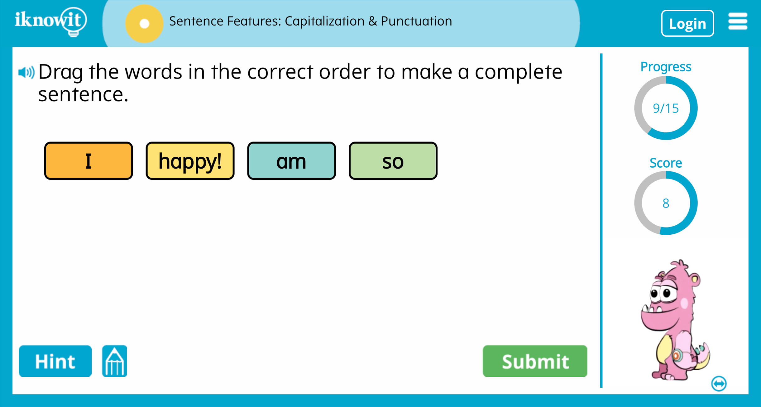 First Grade sentence Features Capitalization Punctuation Practice Interactive Game