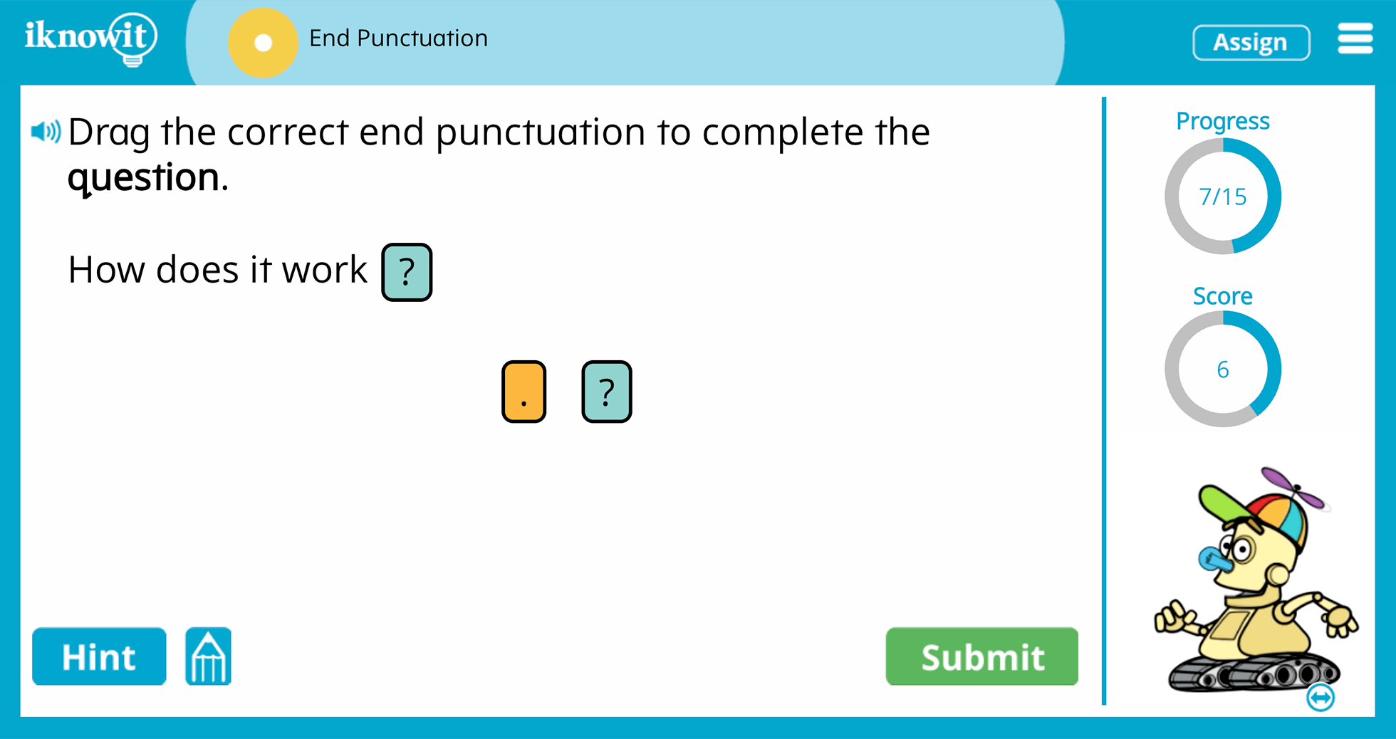 First Grade Ending Punctuation Online Learning Activity