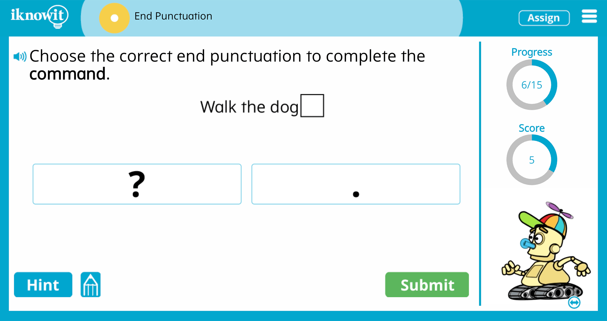 First Grade Ending Punctuation Online Learning Game