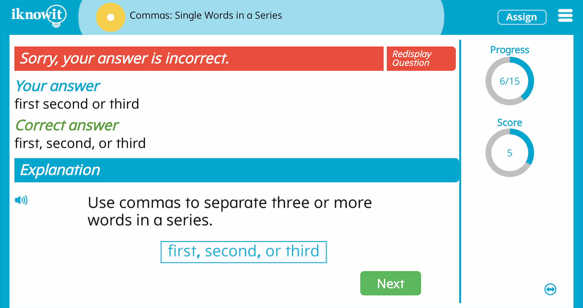 1st Grade Commas Single Words in a Series Online Learning Game