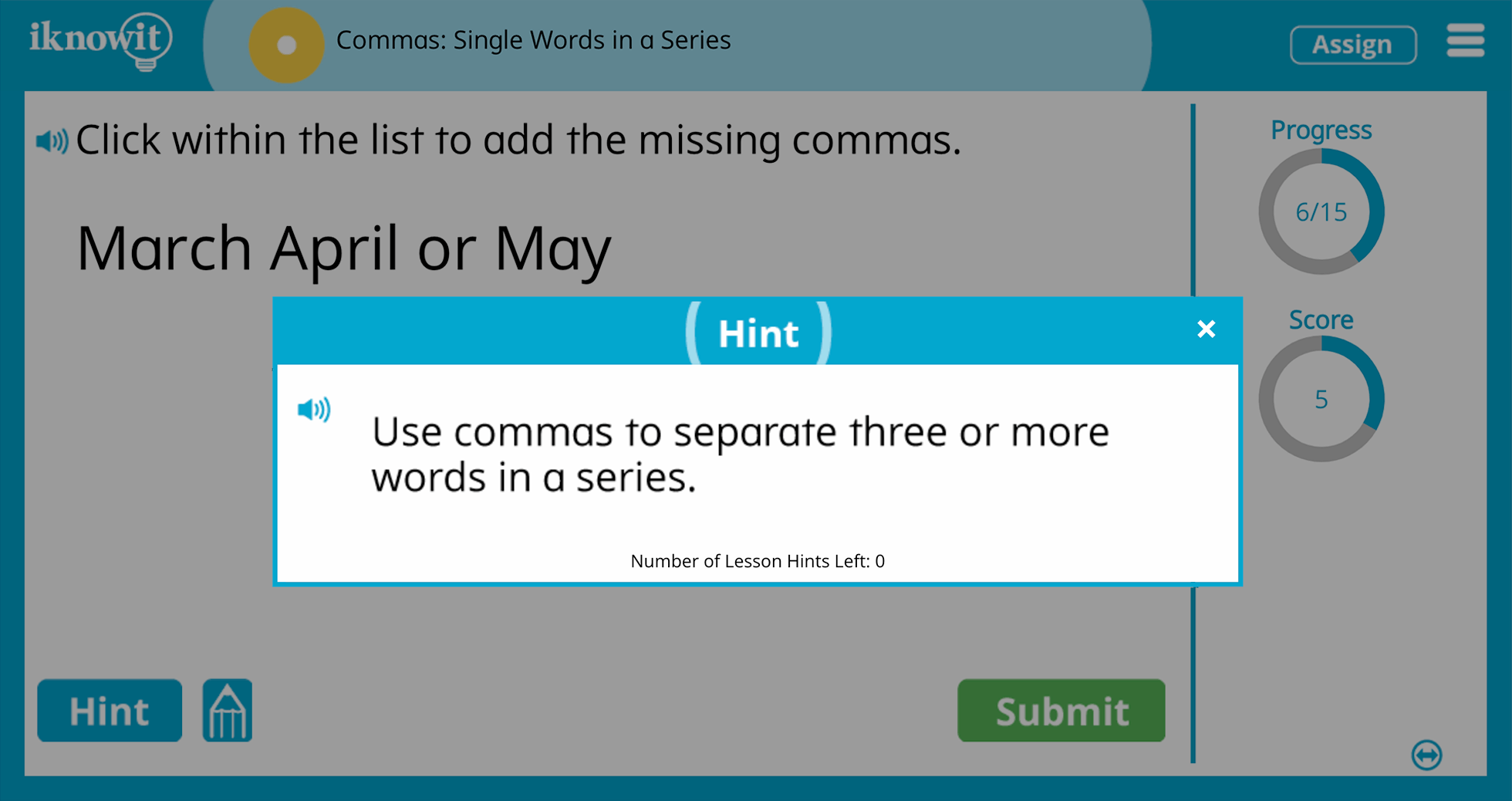 1st Grade Commas Single Words in a Series Online Learning Lesson