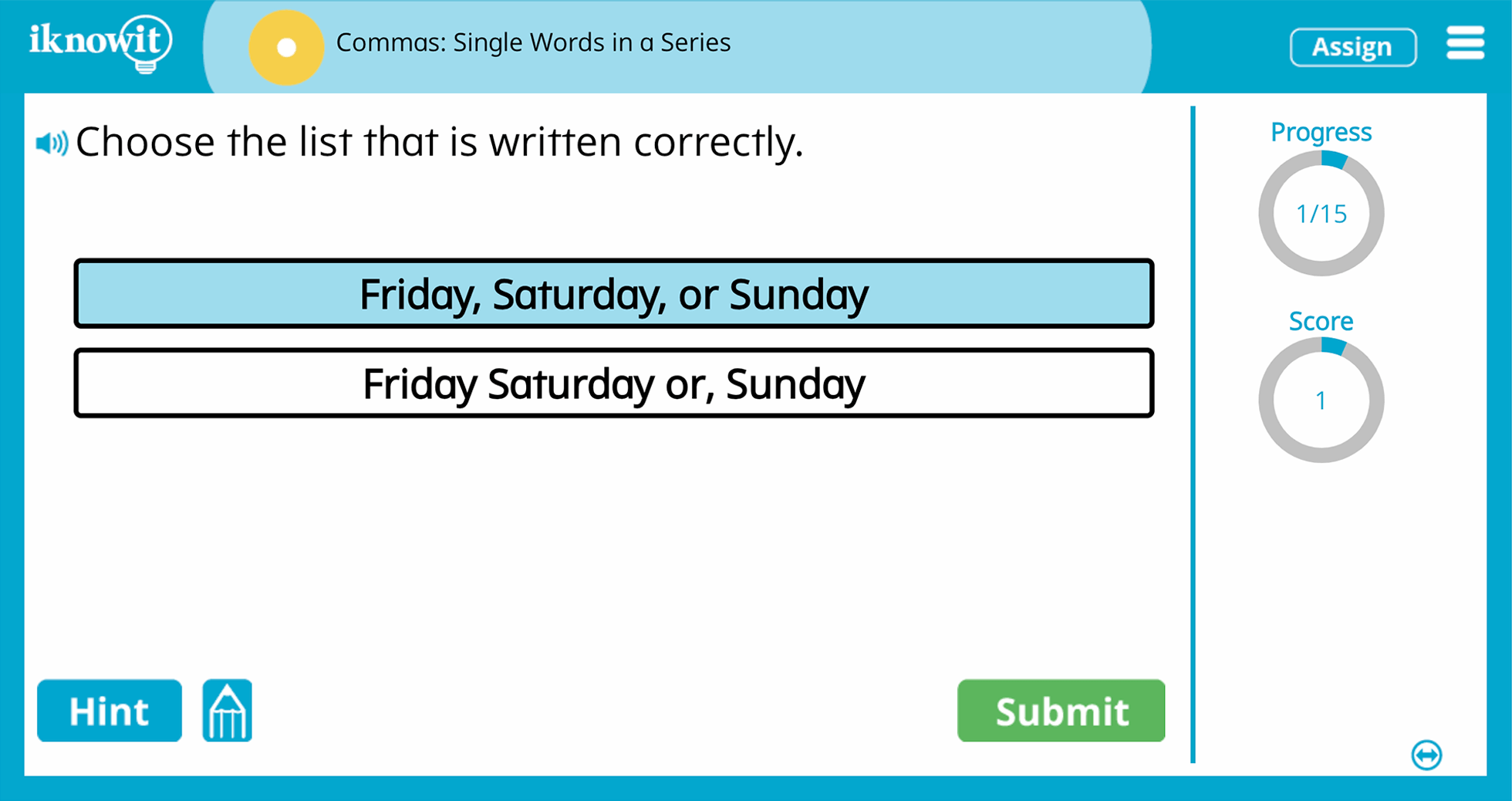 First Grade Commas Single Words in a Series Practice Interactive Activity