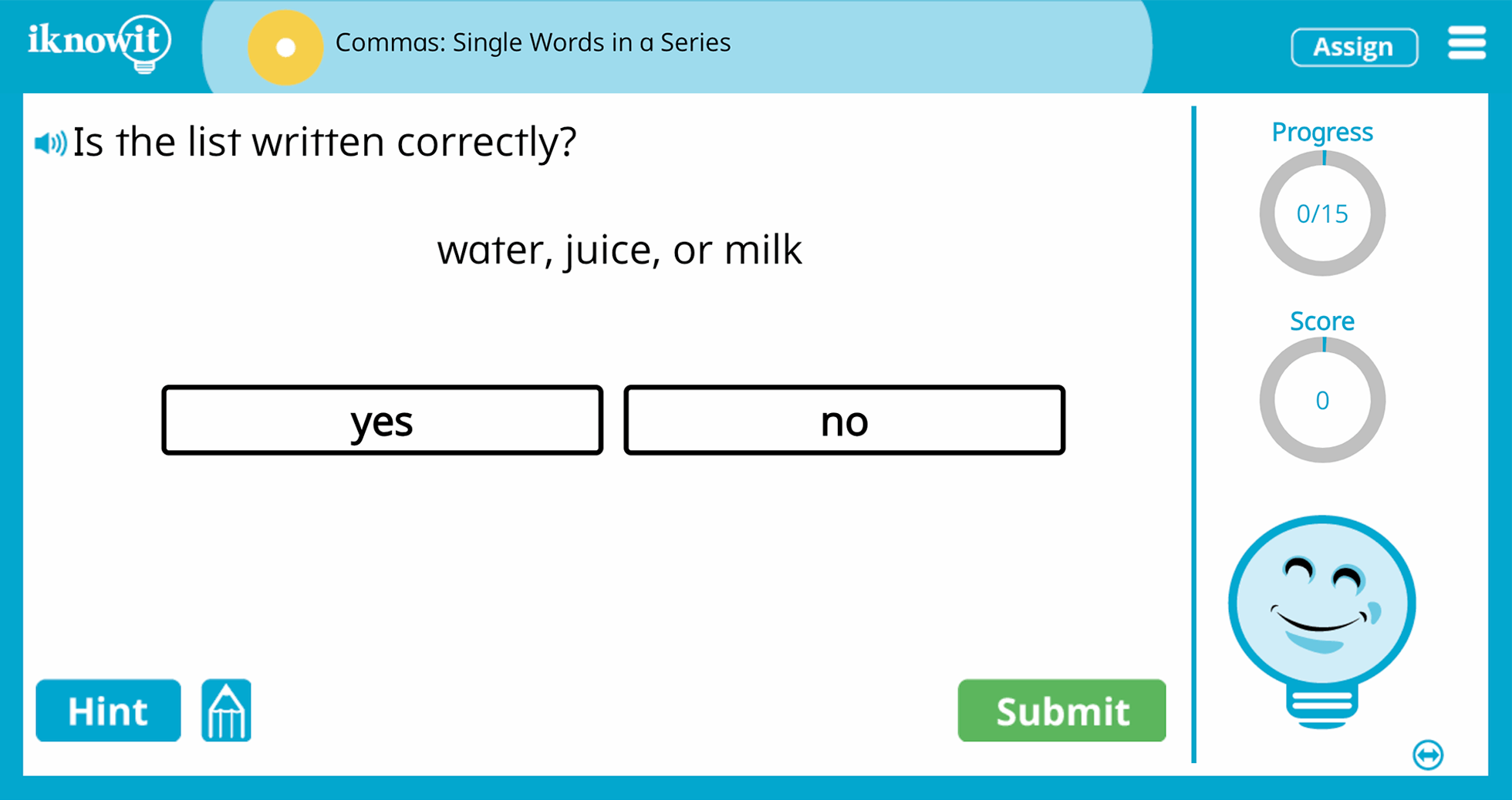 First Grade Commas Single Words in a Series Practice Interactive Game