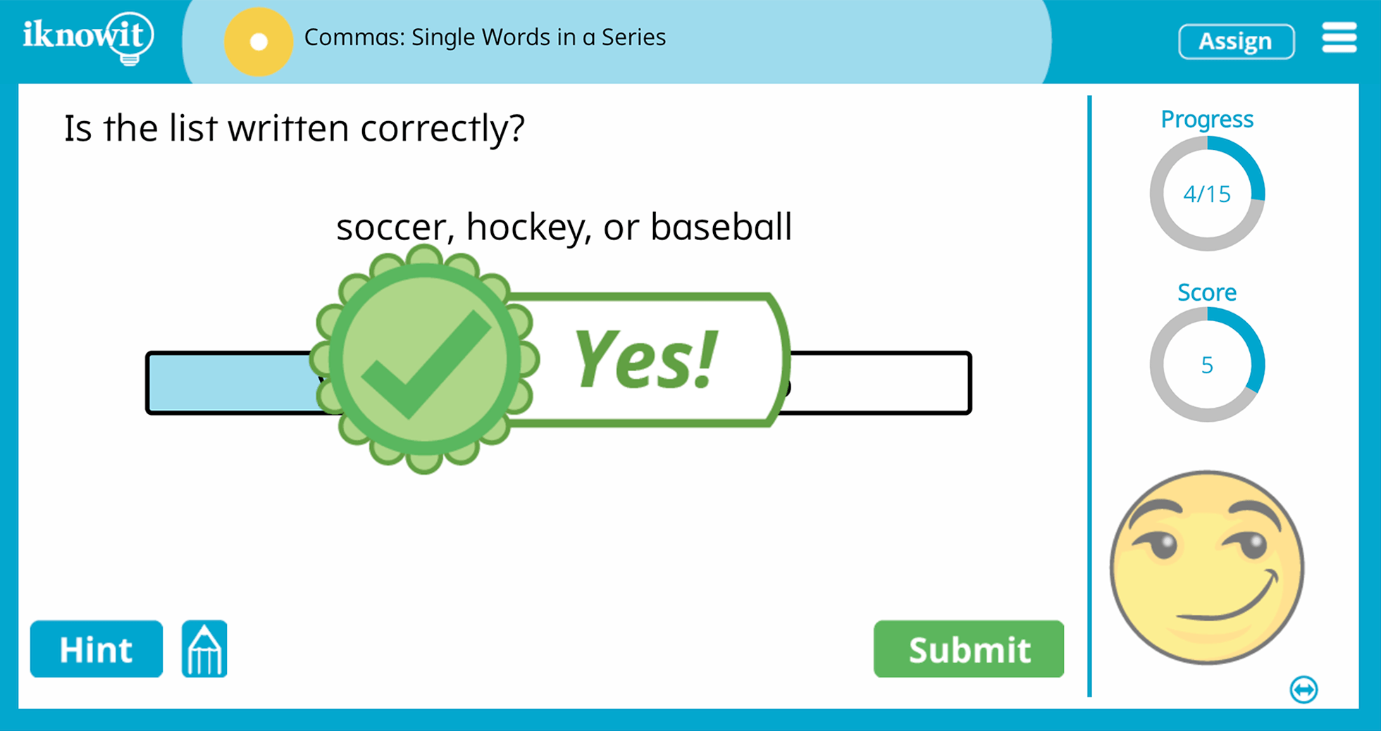 First Grade Commas Single Words in a Series Practice Interactive Lesson