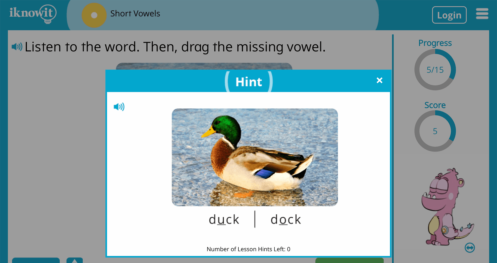 1st Grade Short Vowels in Single Syllable Words Online Learning Activity