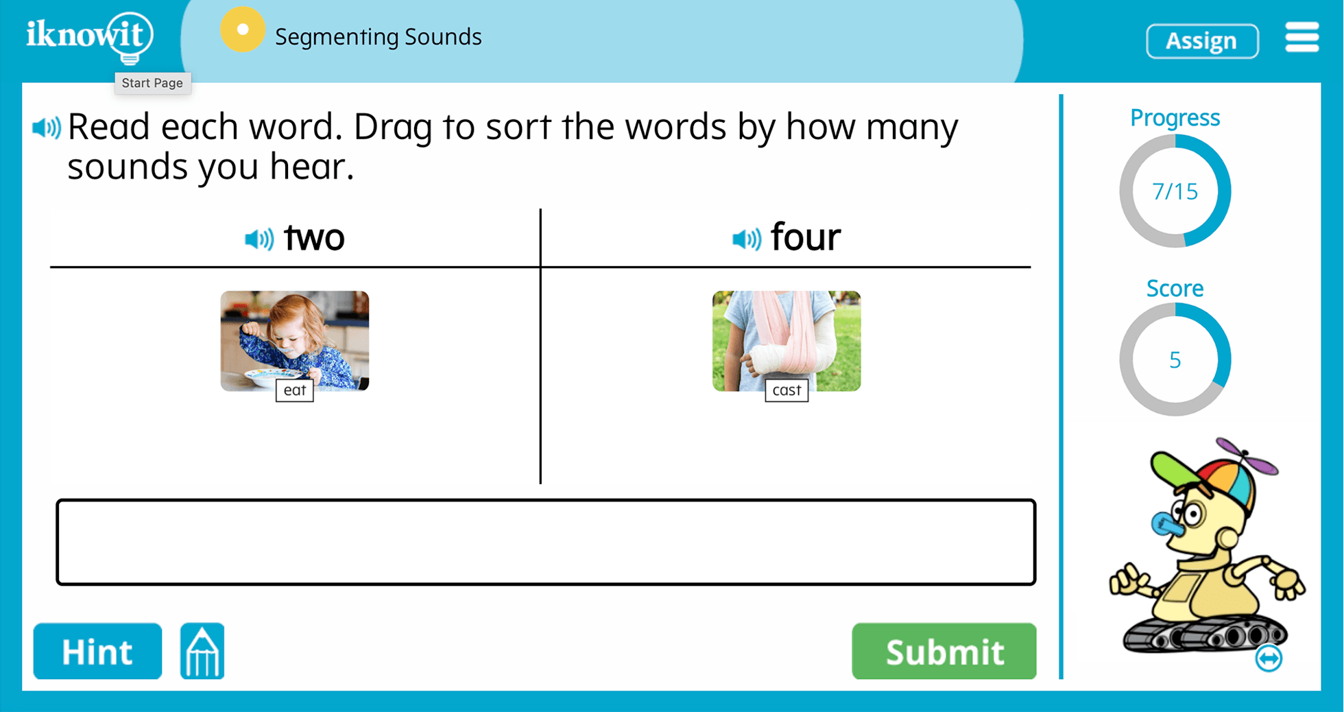 First Grade Segmenting Phonemes Online Learning Activity