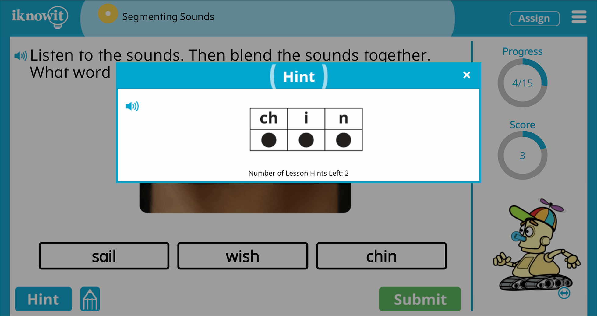 1st Grade Segmenting Phonemes Practice Interactive Activity