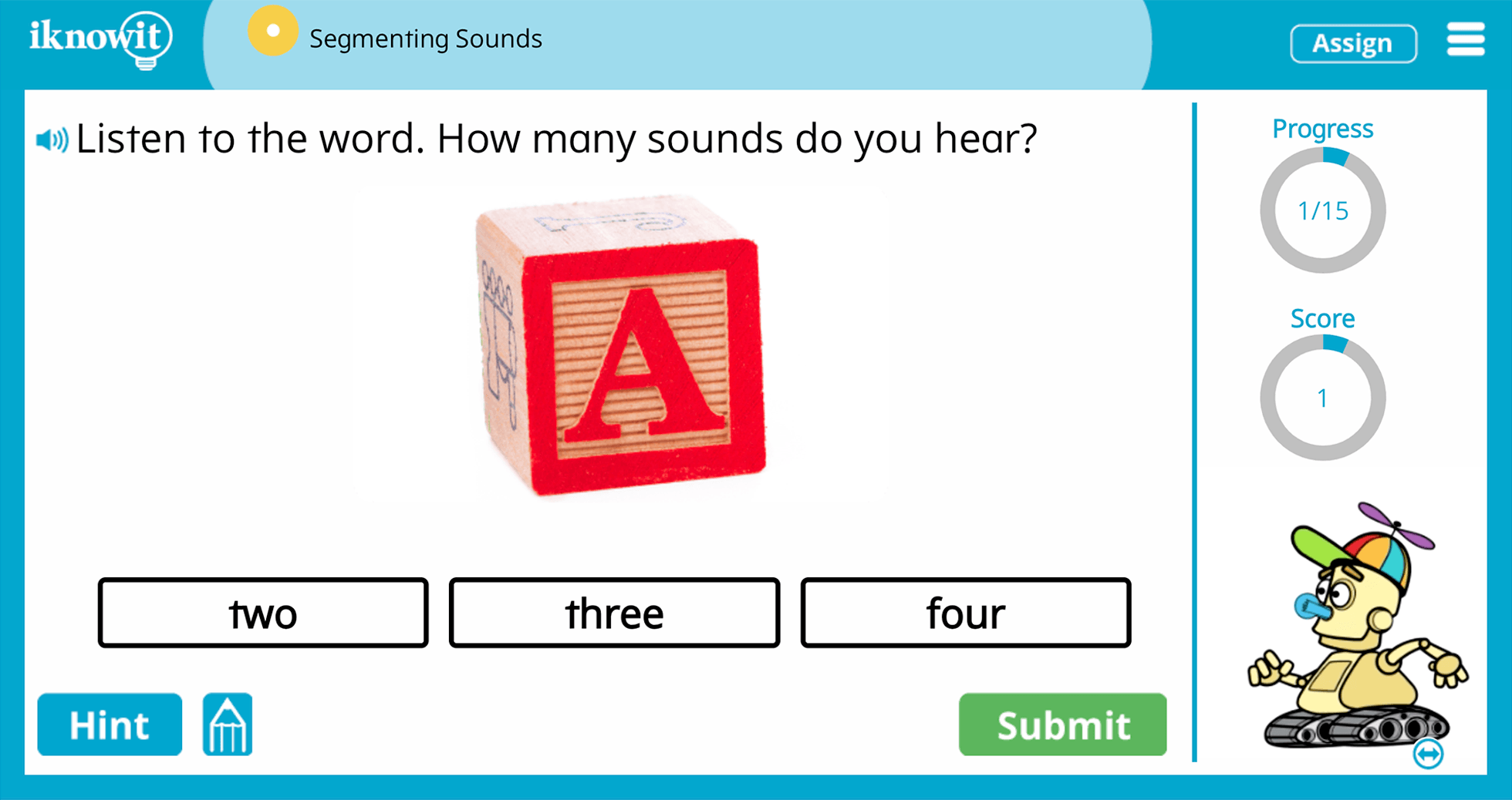 1st Grade Segmenting Phonemes Practice Interactive Game