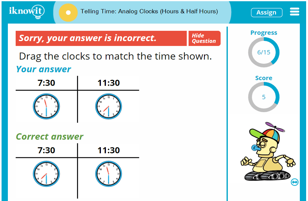 1st Grade Telling Time to the Half Hour Activity