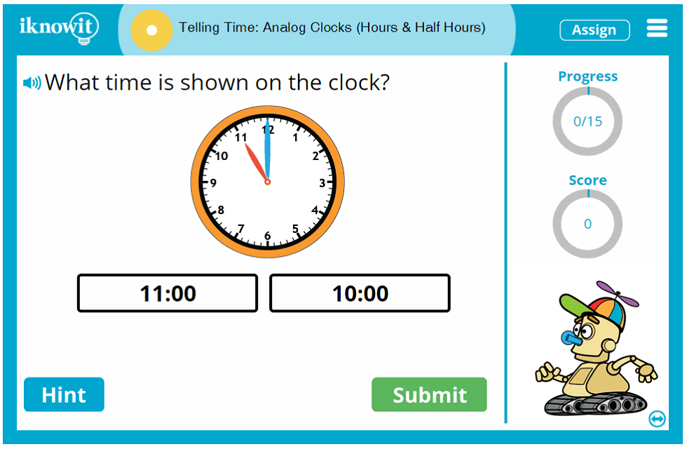 1st Grade Telling Time to the Half Hour Game