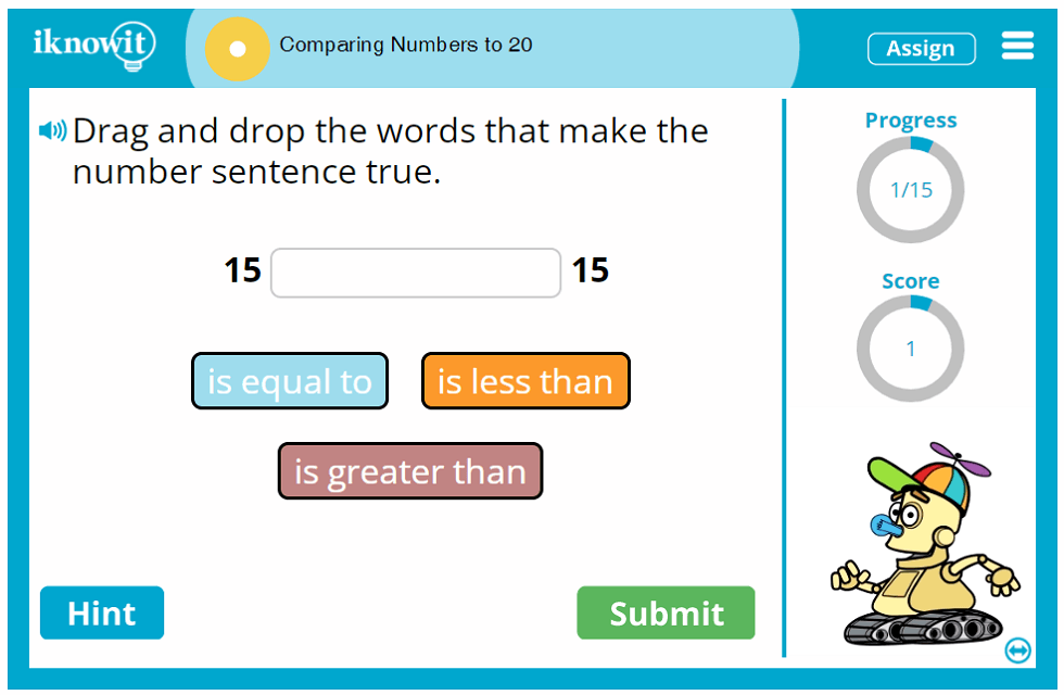 First Grade Compare Base Numbers to Twenty Activity