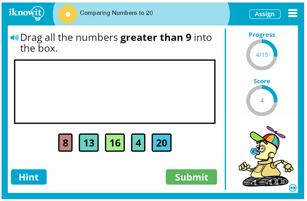 First Grade Compare Base Numbers to Twenty Game