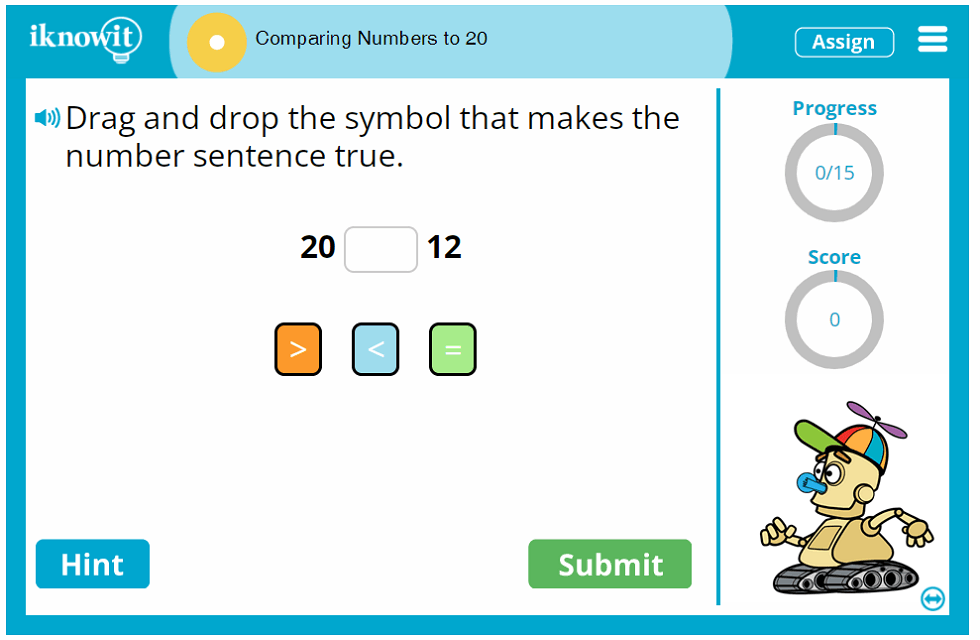 1st Grade Comparing Numbers up to 20 Game